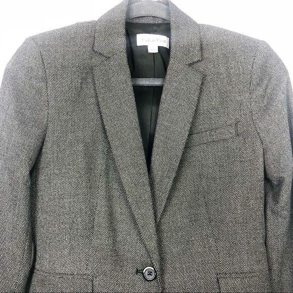 CALVIN KLEIN | Black & White Button Front Blazer 2 - Picture 3 of 6